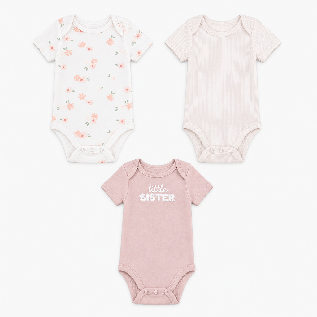 GRACO pink/oatmeal bodysuit set (3-pack)