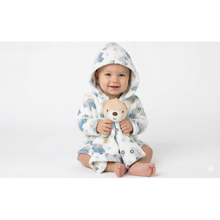Hooded Bathrobe with Tie Closure & Matching Minky blanket doll