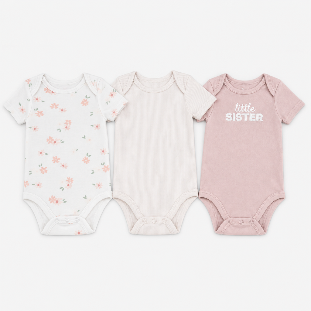 GRACO pink/oatmeal bodysuit set (3-pack)