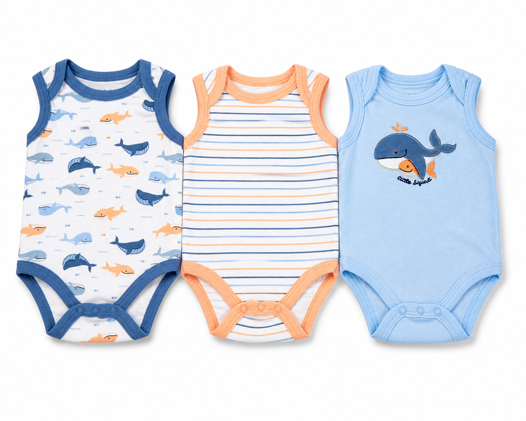 Baby whale sleeveless bodysuit set (3-pack)