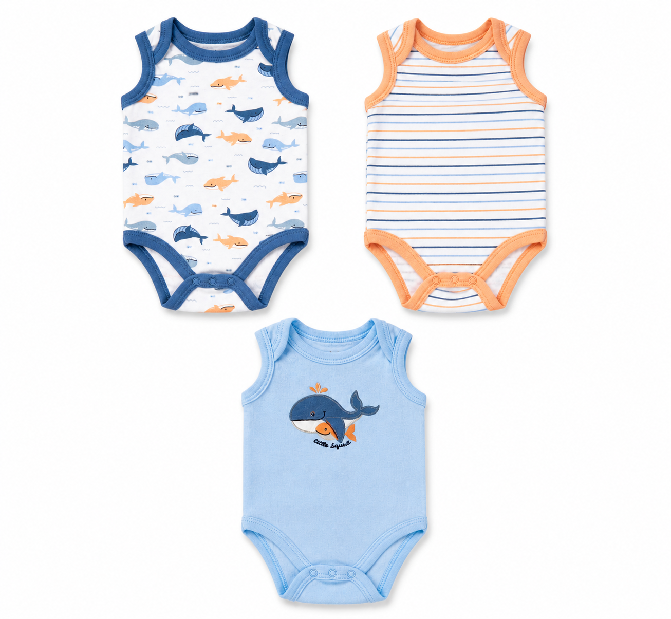 Baby whale sleeveless bodysuit set (3-pack)